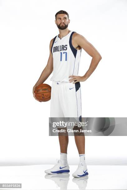 Jeff Withey of the Dallas Mavericks poses for a portrait during the Dallas Mavericks Media Day on September 25, 2017 at the American Airlines Center...