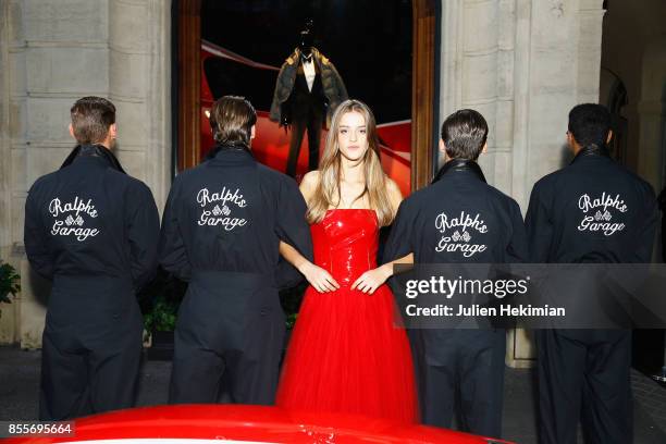 Model Ichelle Streekstra, wearing Ralph Lauren, poses at the Ralph Lauren & Purple Magazine Cocktail as part of the Paris Fashion Week Womenswear...