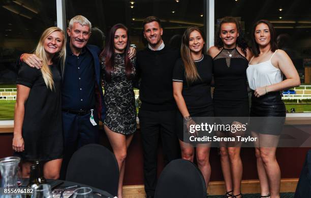 Ex players Terry McDermott and Ryan Taylor pose for a photo with members of the current Newcastle United Women's team during the 125 Plate at the...