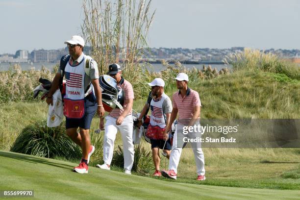 Brett Waldman, Charley Hoffman of the U.S. Team, Kevin Chappell of the U.S. Team as seen walking between holes during the second round of the...