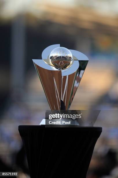 The championship trophy of the World Baseball Classic on the field before the finals of the 2009 World Baseball Classic between Korea and Japan on...