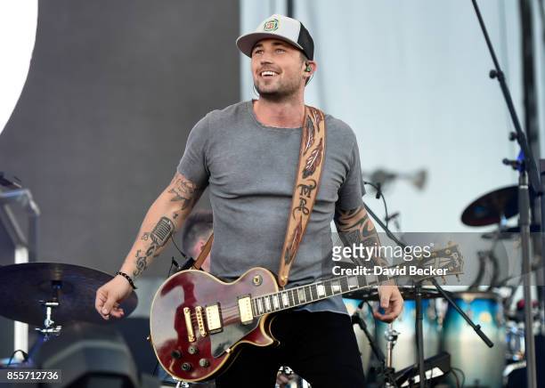 Recording artist Michael Ray performs during the Route 91 Harvest country music festival at the Las Vegas Village on September 29, 2017 in Las Vegas,...