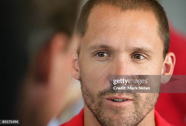 Luke Ablett talks to the media during the Sydney Swans 2009 AFL season launch at the Bondi Icebergs Club on March 24, 2009 in Sydney, Australia.