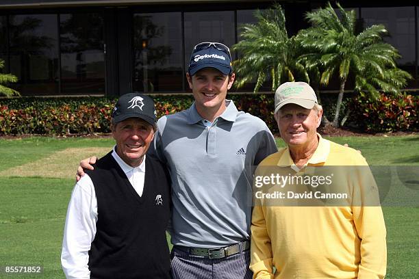 Gary Player of South Africa , Justin Rose of England and Jack Nicklaus of the USA during the Els For Autism Pro-Am on the Champion Course at the PGA...