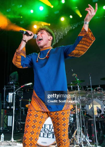 Josh Kiszka of Greta Van Fleet performs during Riff Fest at DTE Energy Music Theater on September 29, 2017 in Clarkston, Michigan.