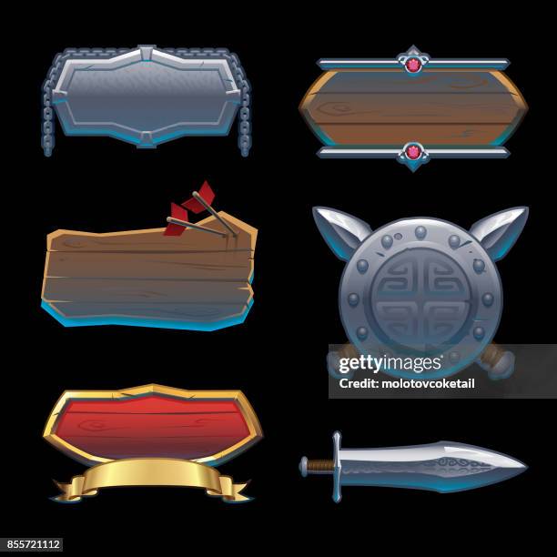 badges & symbol background in medieval style - wooden shield stock illustrations