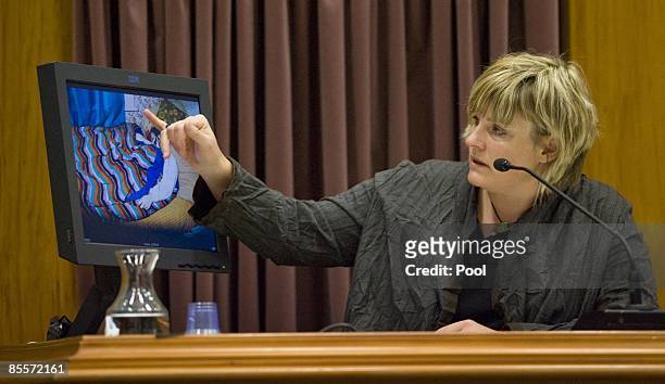 Hayley Stewart gives evidence during the continuation of David Bain's retrial at Christchurch High Court on March 24, 2009 in Christchurch, New...