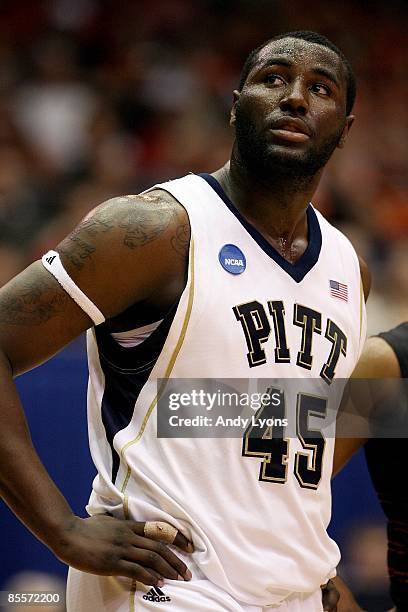 DeJuan Blair of the Pittsburgh Panthers looks on against the Oklahoma State Cowboys during the second round of the NCAA Division I Men's Basketball...