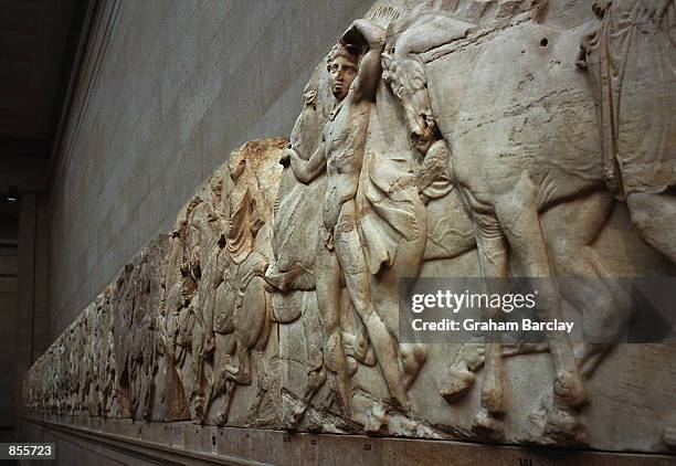 Frieze which forms part of the "Elgin Marbles", taken from the Parthenon in Athens, Greece almost two hundred years ago by the British aristocrat,...