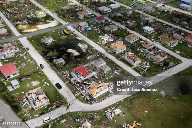 Aerial view of the Codrington lagoon September 22, 2017 in Codrington, Antigua and Barbuda. Hurricane Irma inflicted catastrophic damages to the...