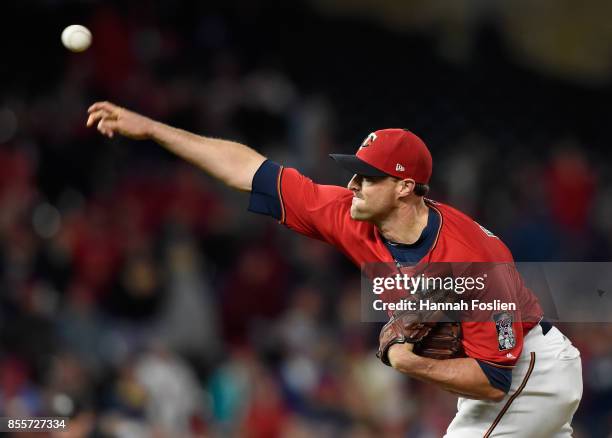 Matt Belisle of the Minnesota Twins delivers a pitch against the Detroit Tigers during the ninth inning of the game on September 29, 2017 at Target...