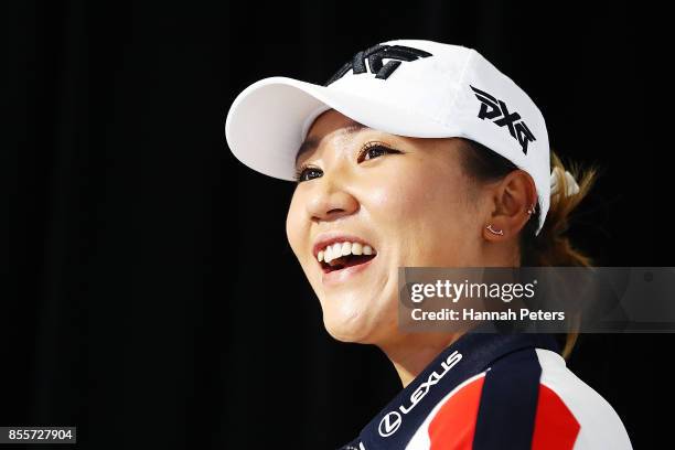 Lydia Ko of New Zealand is interviewed after finishing her round during day three of the New Zealand Women's Open at Windross Farm on September 30,...