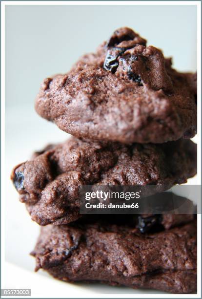 double chocolate cherry cookies - cherry on top stock-fotos und bilder