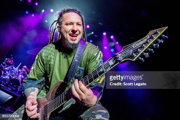 Zoltan Bathory of Five Finger Death Punch performs during Riff Fest at DTE Energy Music Theater on September 29, 2017 in Clarkston, Michigan.