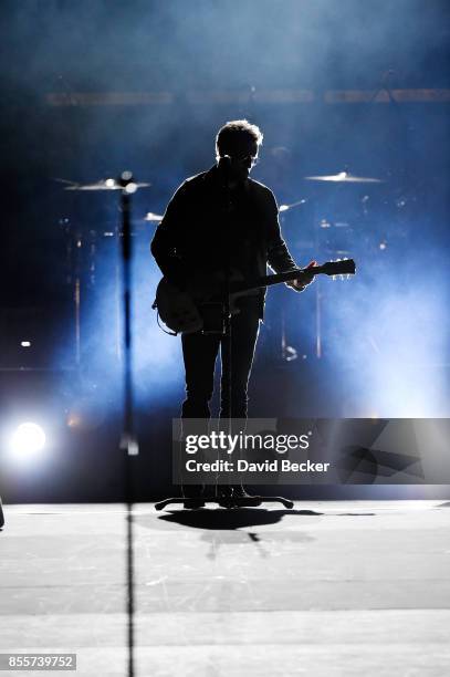 Recording artist Eric Church performs during the Route 91 Harvest country music festival at the Las Vegas Village on September 29, 2017 in Las Vegas,...