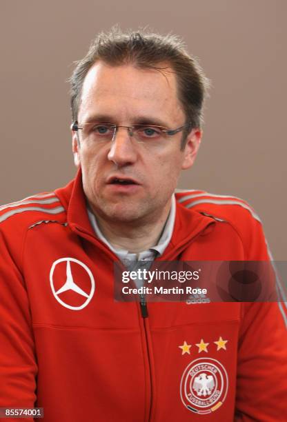 German Football Association doctor Tim Meyer speaks during a German national team press conference on March 24, 2009 in Leipzig, Germany.