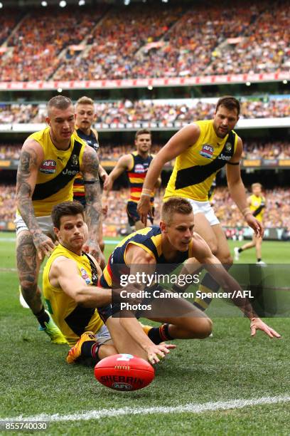 David Mackay of the Crows loses the ball over the boundary line during the 2017 AFL Grand Final match between the Adelaide Crows and the Richmond...