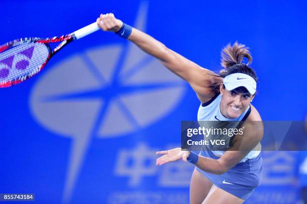 Caroline Garcia of France reacts against Maria Sakkari of Greece during the Women's singles semi final match on day 6 of 2017 Dongfeng Motor Wuhan...