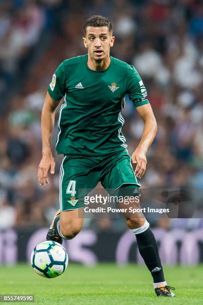 Zouhair Feddal Agharbi of Real Betis in action during the La Liga 2017-18 match between Real Madrid and Real Betis at Estadio Santiago Bernabeu on 20...