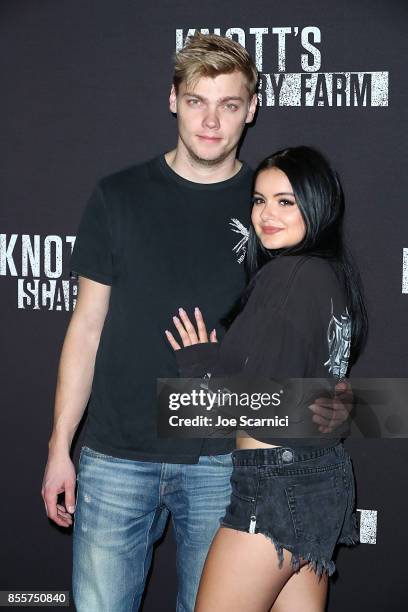 Levi Meaden and Ariel Winter attend Knott's Scary Farm and Instagram's Celebrity Night at Knott's Berry Farm on September 29, 2017 in Buena Park,...