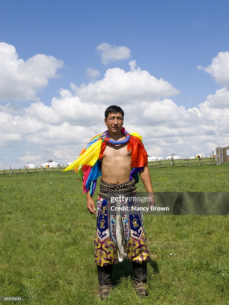 Wrestler Portrait in Grasslands in Inner Mongolia 