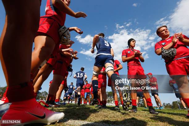 Country players take the field during the round five NRC match between Queensland Country and Melbourne at Bond University on September 30, 2017 in...