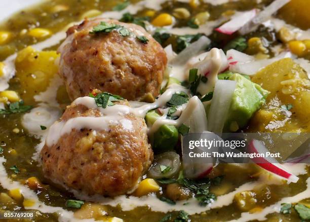Chili Verde With Turkey Meatballs photographed in Washington, DC. .