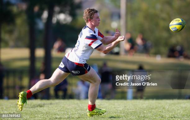 Henry Hutchison of the Rising throws a pass during the round five NRC match between Queensland Country and Melbourne at Bond University on September...