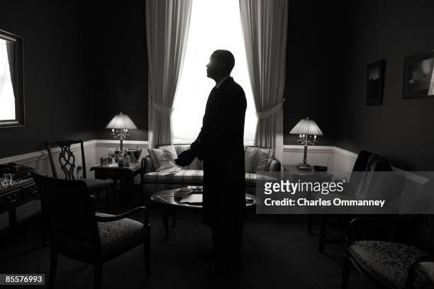 In a holding room at the Capital Barack H. Obama has a moment alone to gather his thoughts before he is sworn in by Chief Justice John Roberts as the...