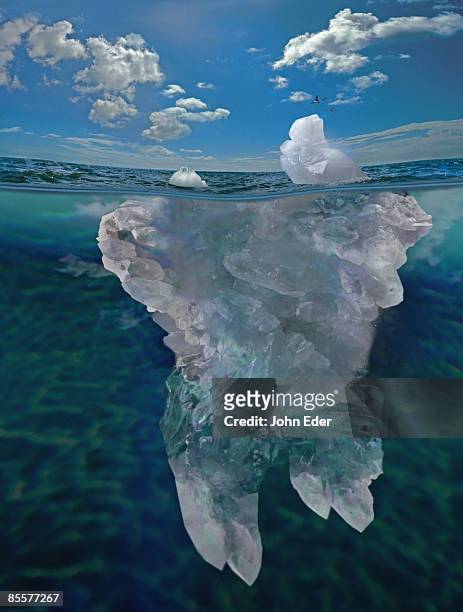 iceberg, view from above and below water - iceberg above and below water stock pictures, royalty-free photos & images