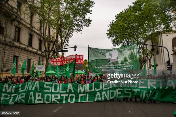 Housands of women marched from Plaza de Mayo to the Congress, in Buenos Aires, Argentina, on 29 September 2017 under the slogan &quot;Legal, Safe and...