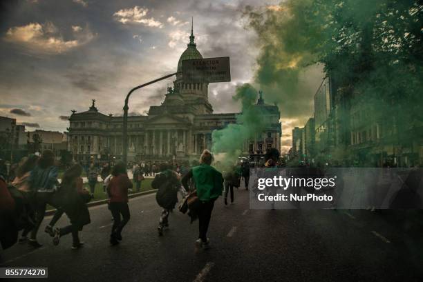 Housands of women marched from Plaza de Mayo to the Congress, in Buenos Aires, Argentina, on 29 September 2017 under the slogan &quot;Legal, Safe and...