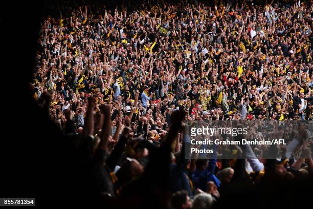Tigers fans show their support during the 2017 AFL Grand Final match between the Adelaide Crows and the Richmond Tigers at Melbourne Cricket Ground...