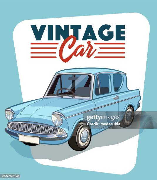 stockillustraties, clipart, cartoons en iconen met retro auto - klassieke auto