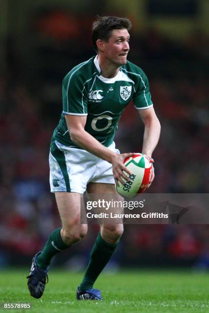 Ronan O'Gara of Ireland looks to kick during the RBS 6 Nations Championship match between Wales and Ireland at the Millennium Stadium on March 21,...