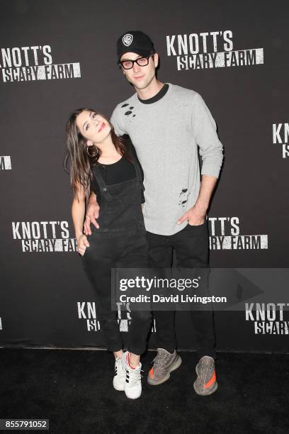 Niki Koss and Sterling Beaumon attend the Knott's Scary Farm and Instagram's Celebrity Night at Knott's Berry Farm on September 29, 2017 in Buena...