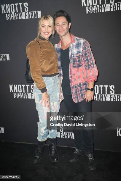 Emma Slater and Sasha Farber attend the Knott's Scary Farm and Instagram's Celebrity Night at Knott's Berry Farm on September 29, 2017 in Buena Park,...