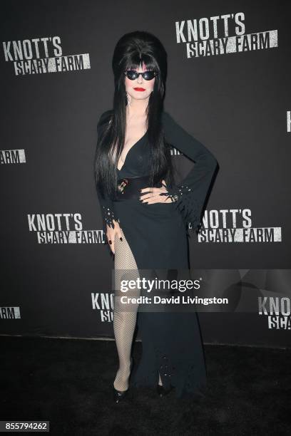 Elvira attends the Knott's Scary Farm and Instagram's Celebrity Night at Knott's Berry Farm on September 29, 2017 in Buena Park, California.