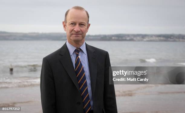 Newly elected UKIP leader Henry Bolton walks on the beach following morning TV interviews at their autumn conference on September 30, 2017 in...