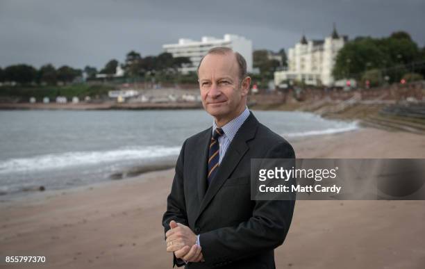Newly elected UKIP leader Henry Bolton stands on the beach following morning TV interviews at their autumn conference on September 30, 2017 in...