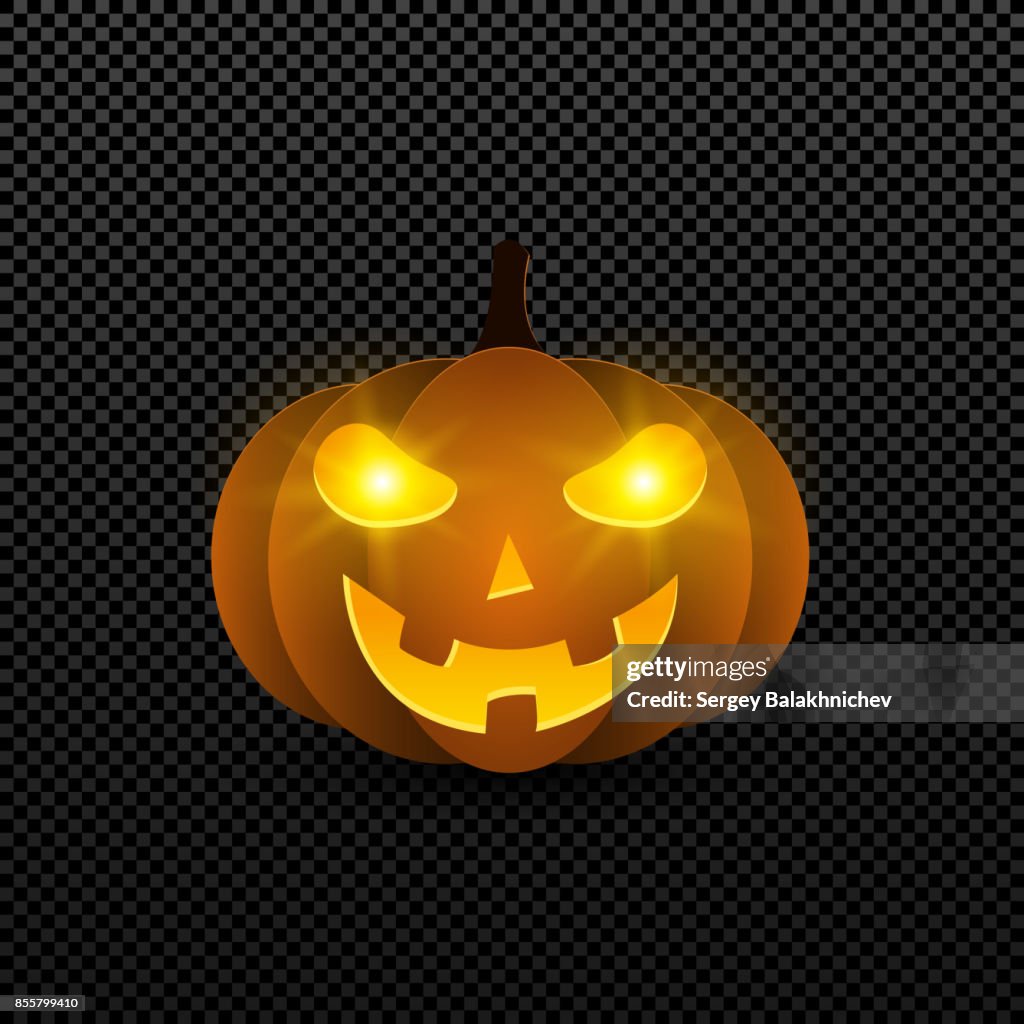 Dibujos Animados Halloween Calabaza De Color Naranja Con Ojos Brillantes  Ojos Amarillos Brillan En La Oscuridad Aislado En Un Fondo Transparente  Feliz Halloween Ilustración De Vector Ilustración de stock - Getty Images