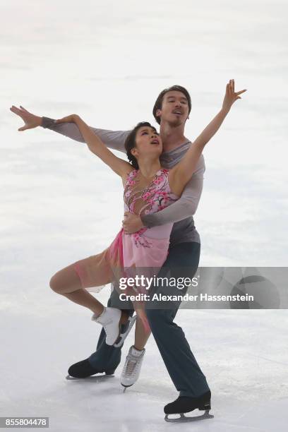 Kana Muramoto and Chris Reed of Japan performs at the Ice dance free dance skating during the 49. Nebelhorn Trophy 2017 at Eishalle Oberstdorf on...