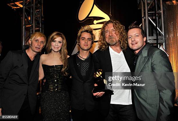 Alison Krauss, Robert Plant and Green Day backstage at the 51st Annual GRAMMY Awards at the Staples Center on February 8, 2009 in Los Angeles,...