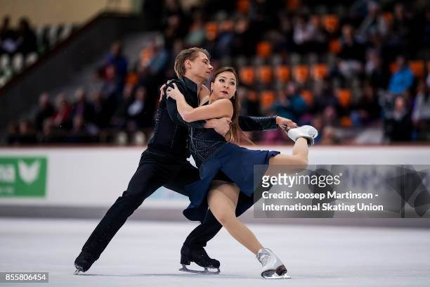 Allison Reed and Saulius Ambrulevicius of Lithuania compete in the Ice Dance Free Dance during the Nebelhorn Trophy 2017 at Eissportzentrum on...