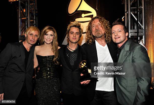 Alison Krauss, Robert Plant and Green Day backstage at the 51st Annual GRAMMY Awards at the Staples Center on February 8, 2009 in Los Angeles,...