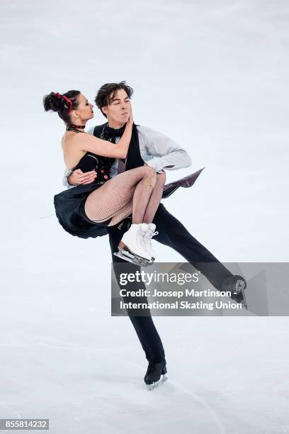 Lucie Mysliveckova and Lukas Csolley of Slovakia compete in the Ice Dance Free Dance during the Nebelhorn Trophy 2017 at Eissportzentrum on September...