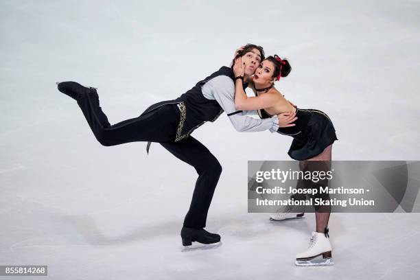 Lucie Mysliveckova and Lukas Csolley of Slovakia compete in the Ice Dance Free Dance during the Nebelhorn Trophy 2017 at Eissportzentrum on September...