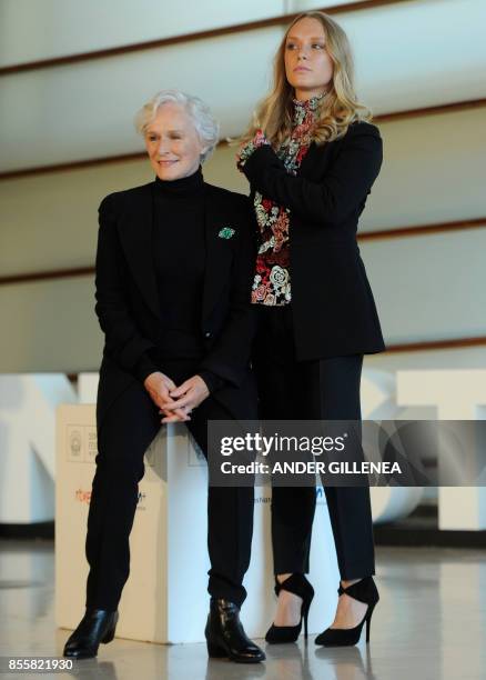 Actress Glenn Close and US actress Annie Starke pose during a photocall to promote their film "The Wife" during the 65th San Sebastian Film Festival,...