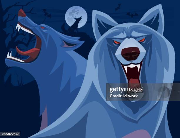 angry wolves roaring - wolves pack stock illustrations