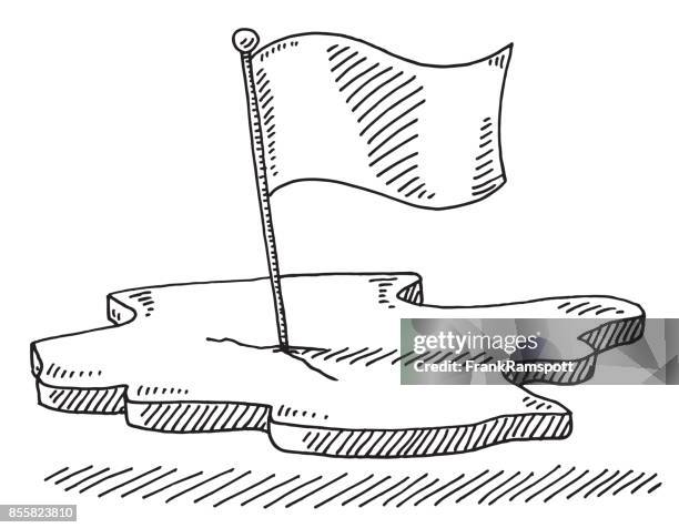 flag piece of land symbol drawing - pen and ink stock illustrations